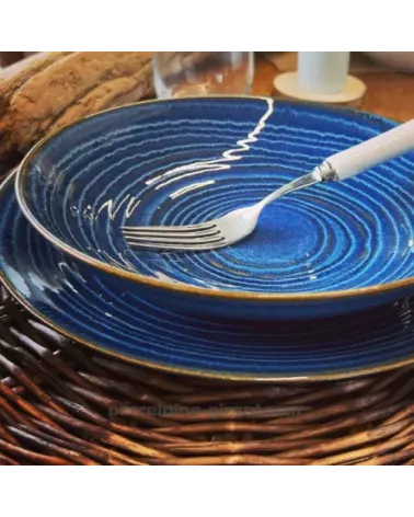 ASSIETTE CALOTTE MALO 22CM DE COULEUR BLEUE EN GRES/