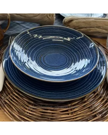 ASSIETTE CALOTTE MALO 22CM DE COULEUR BLEUE EN GRES/