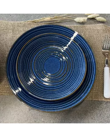 ASSIETTE DESSERT MALO DIAMETRE 21CM DE COULEUR  BLEUE EN GRES//