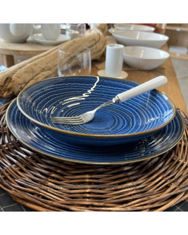 ASSIETTE CALOTTE MALO 22CM DE COULEUR BLEUE EN GRES/