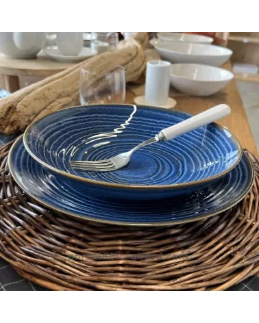 ASSIETTE CALOTTE MALO 22CM DE COULEUR BLEUE EN GRES/