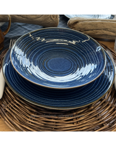 ASSIETTE CALOTTE MALO 22CM DE COULEUR BLEUE EN GRES/