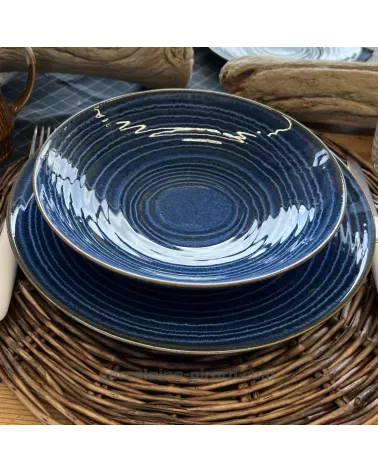 ASSIETTE CALOTTE MALO 22CM DE COULEUR BLEUE EN GRES/