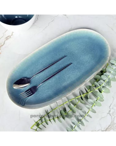 PLAT OVALE AMEL BLEU 40X19CM